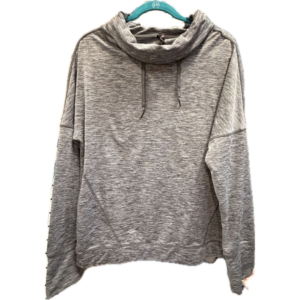 Betsey Johnson Performance Gray Space Dye Cowl Neck Hoodie Thumb Holes XL Womens